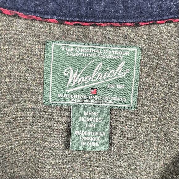 Woolrich Button Up Mens Cotton Flannel Chamois Shirt Large Green Lumberjack - Picture 7 of 13